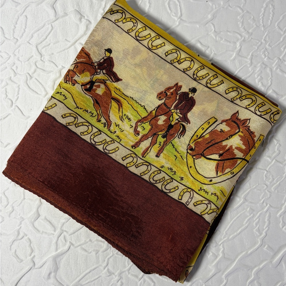 Vintage Equestrian Horse Theme Silk 30” Scarf